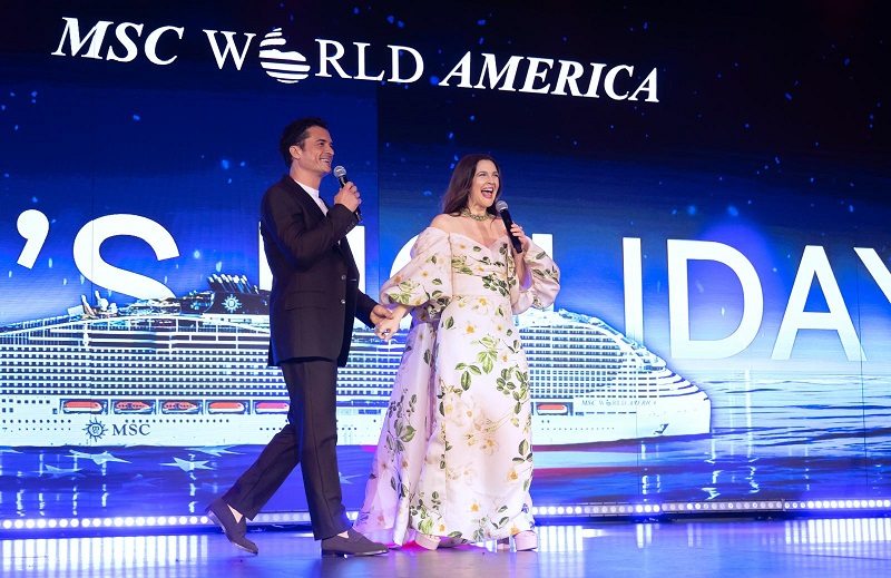 Drew Barrymore e Orlando Bloom battezzano MSC World America a Miami